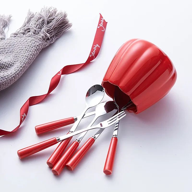Ceramic Fruit Shape Cutlery Holder Set | Decorative Spoon & Fork Stand for Kitchen and Dining Table